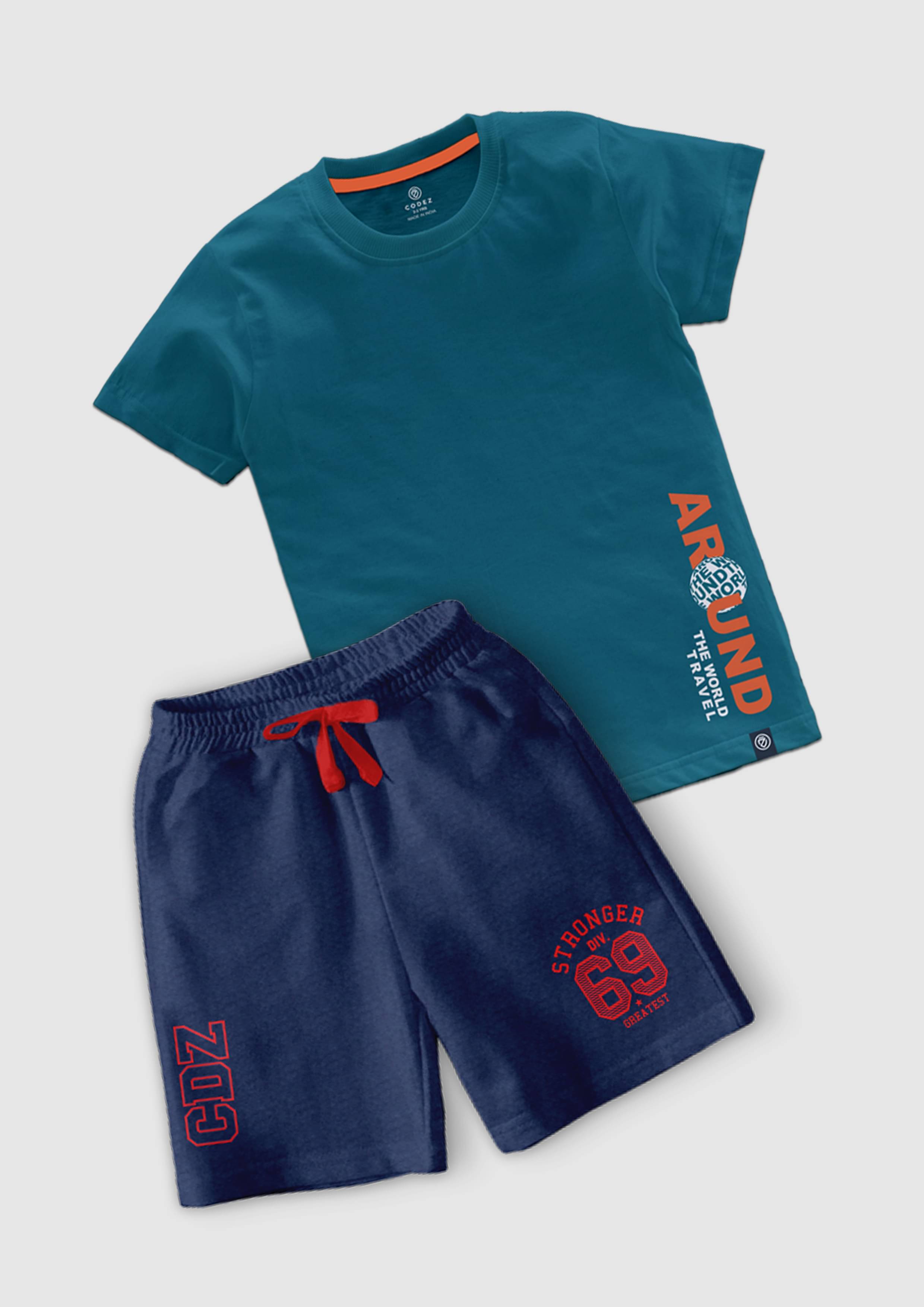 CODEZ Pack of 1 Boys Cotton Blend T-Shirt & Shorts ( Multicolor ) CODEZ Pack of 1 Boys Cotton Blend T-Shirt & Shorts ( Multicolor )