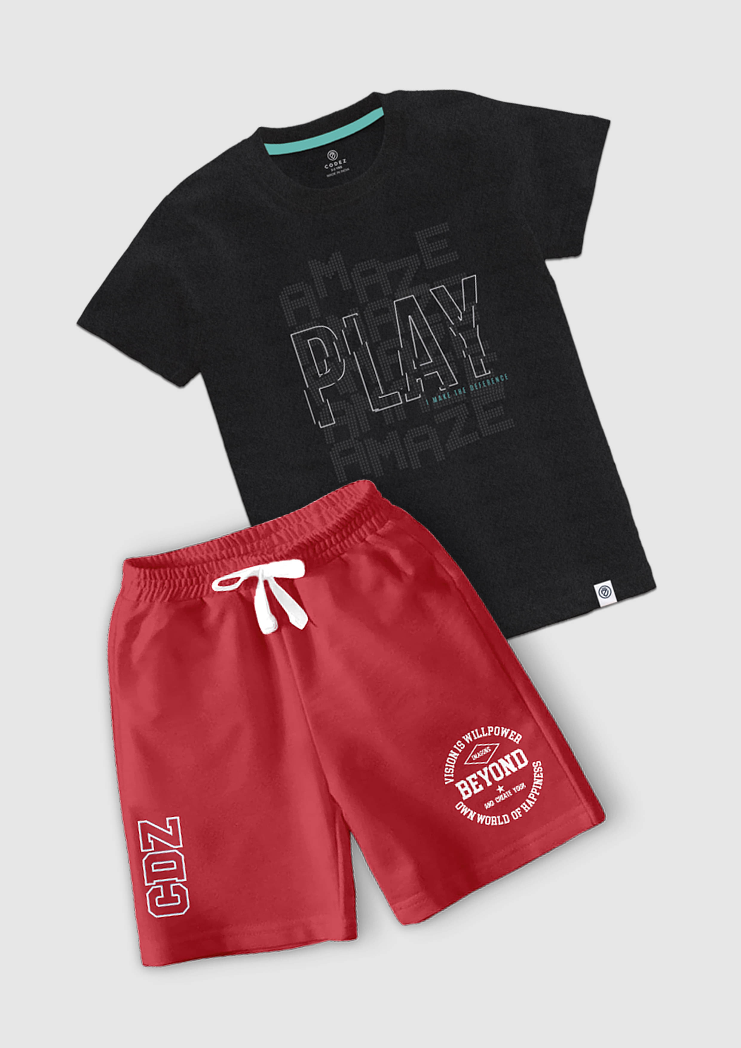     			CODEZ Pack of 1 Boys Cotton Blend T-Shirt & Shorts Set ( Multicolor )