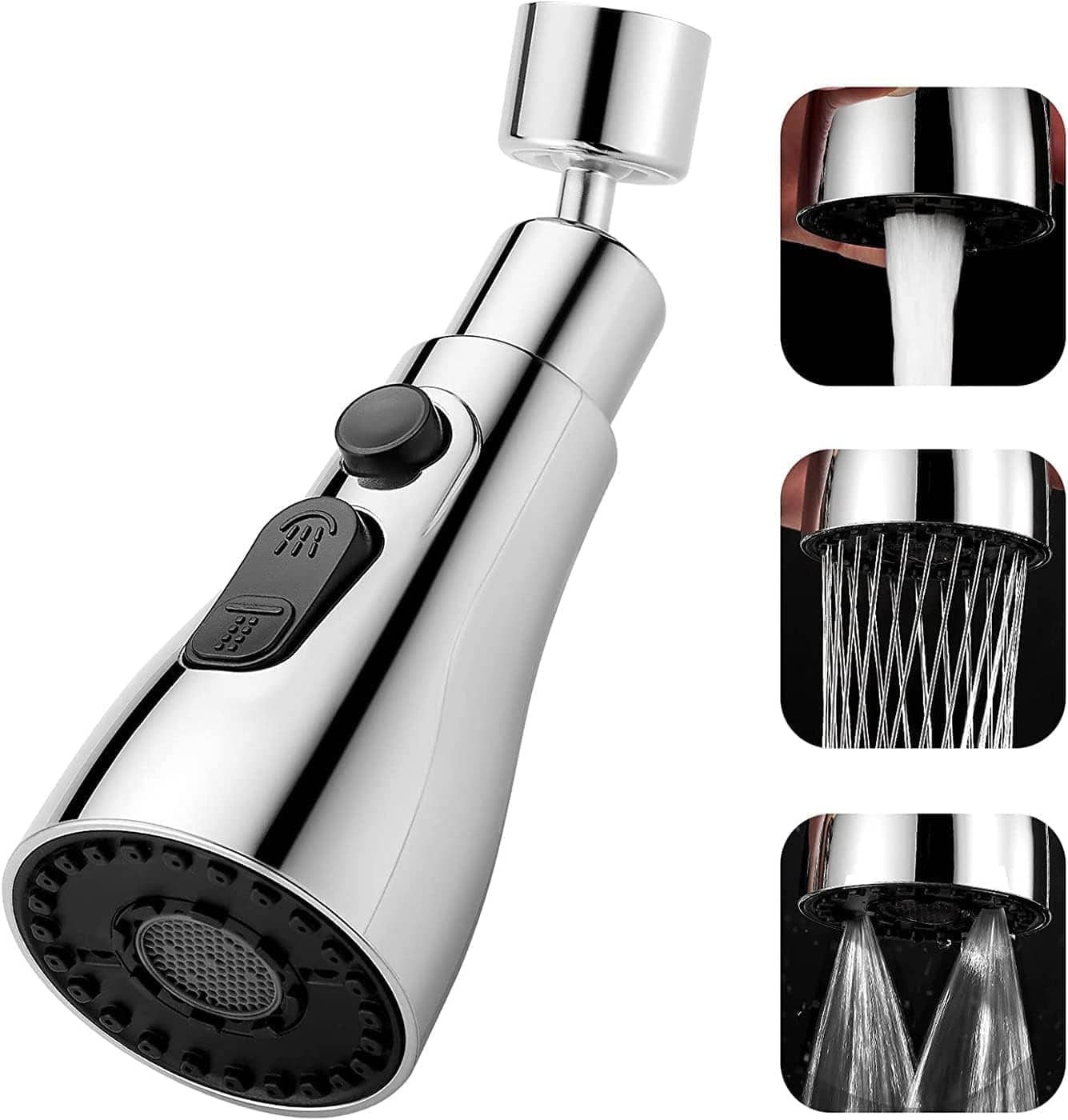 EIGHTEEN ENTERPRISE Universal Kitchen Faucet 3-Function Pull Down Sink Sprayer Attachment for Faucet Pull Out Spray Head Big Angle Rotatable Anti -Splash Faucet for Kitchen Rotating Sink Faucet Aerator (Silver).