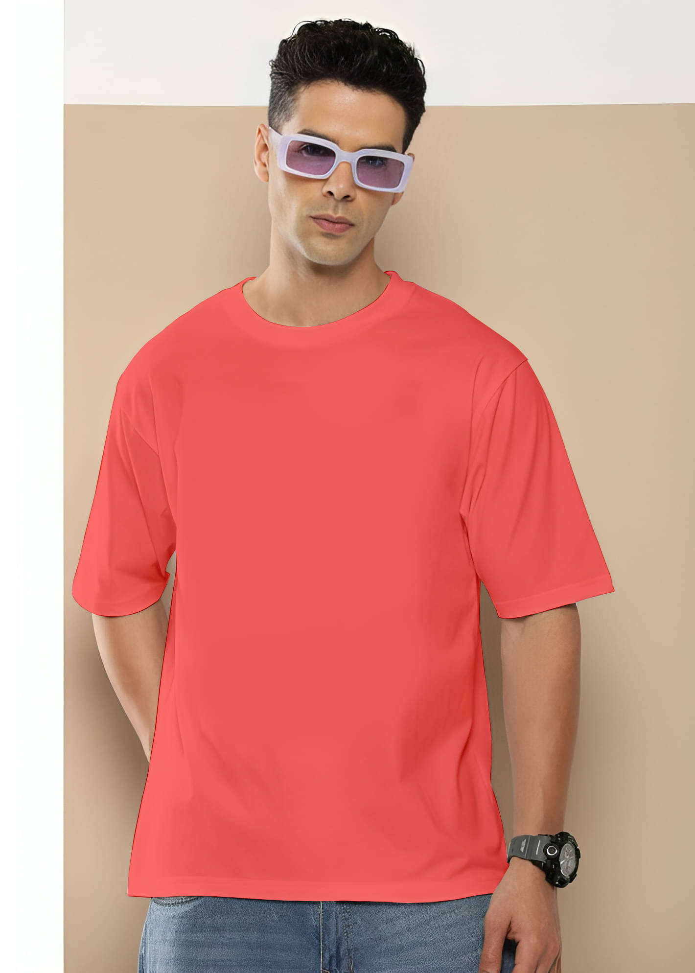 FLYIND Men Cotton Oversized Fit Printed T-Shirt ( Peach ) FLYIND Men Cotton Oversized Fit Printed T-Shirt ( Peach )
