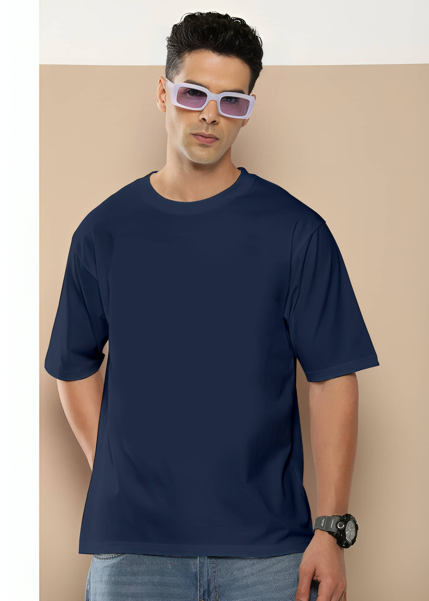 FLYIND Men Cotton Oversized Fit Printed T-Shirt ( Navy ) FLYIND Men Cotton Oversized Fit Printed T-Shirt ( Navy )
