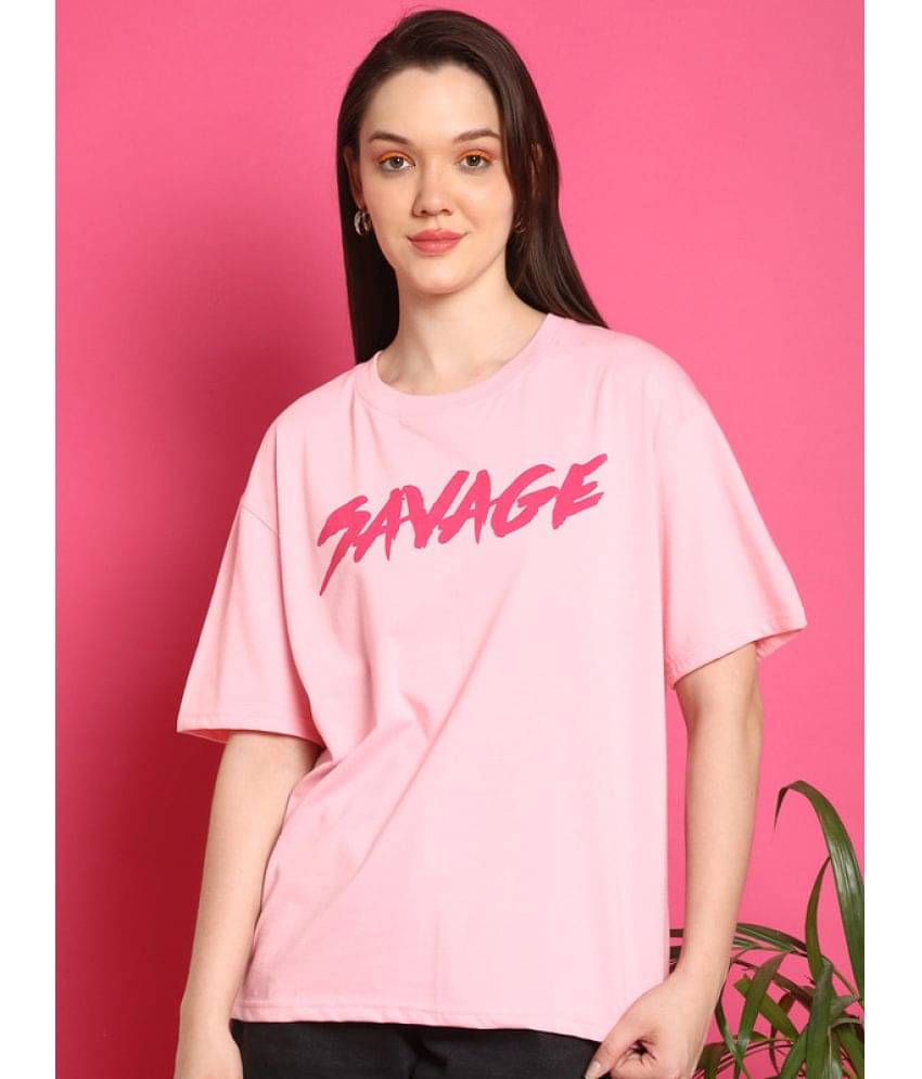 Fabflee Women Cotton Printed Oversized Fit Round Neck T-Shirt ( Pink ) Fabflee Women Cotton Printed Oversized Fit Round Neck T-Shirt ( Pink )