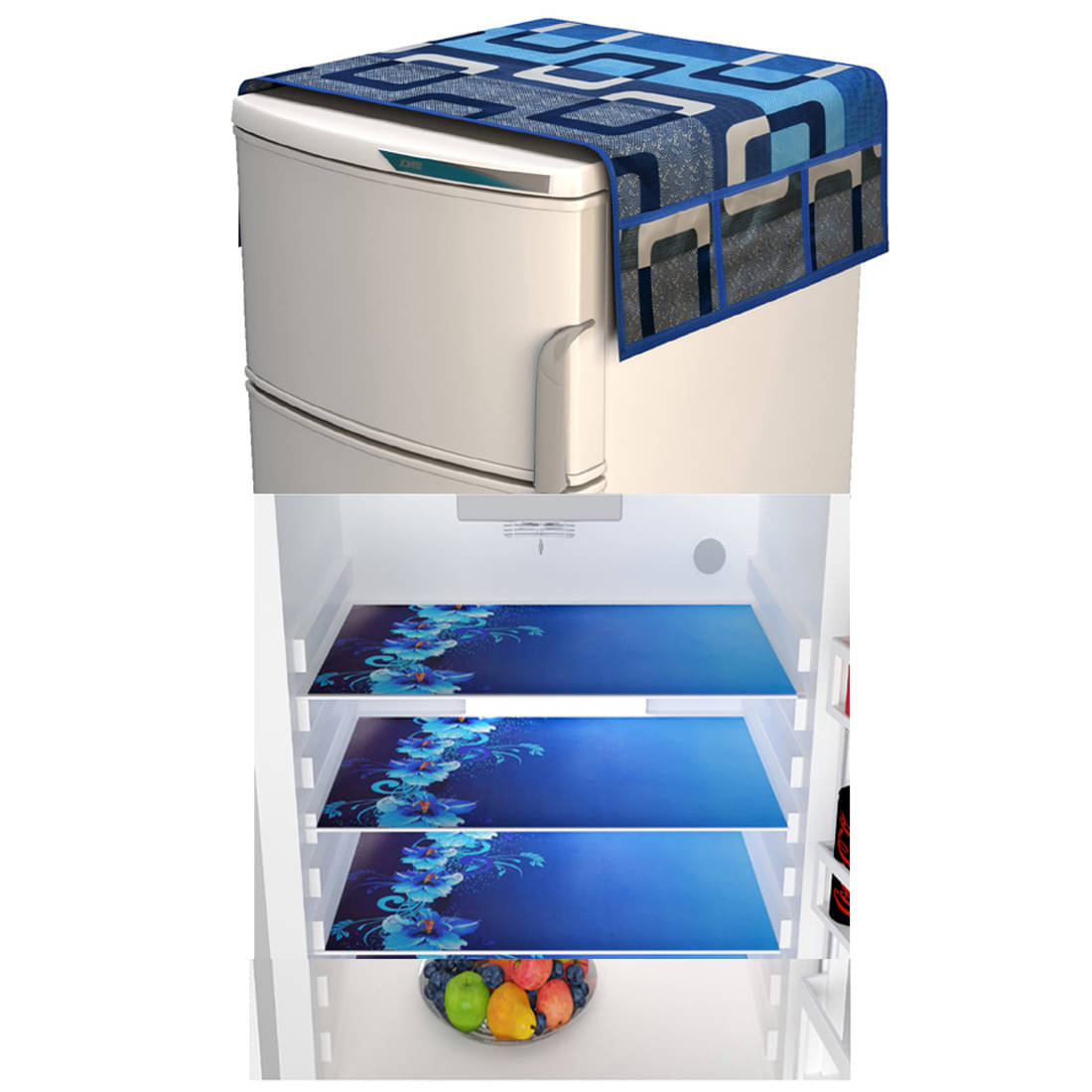 Fabolic Polyester Floral Fridge Mat & Cover ( 97 53 ) Pack of 4 - Blue Fabolic Polyester Floral Fridge Mat & Cover ( 97 53 ) Pack of 4 - Blue