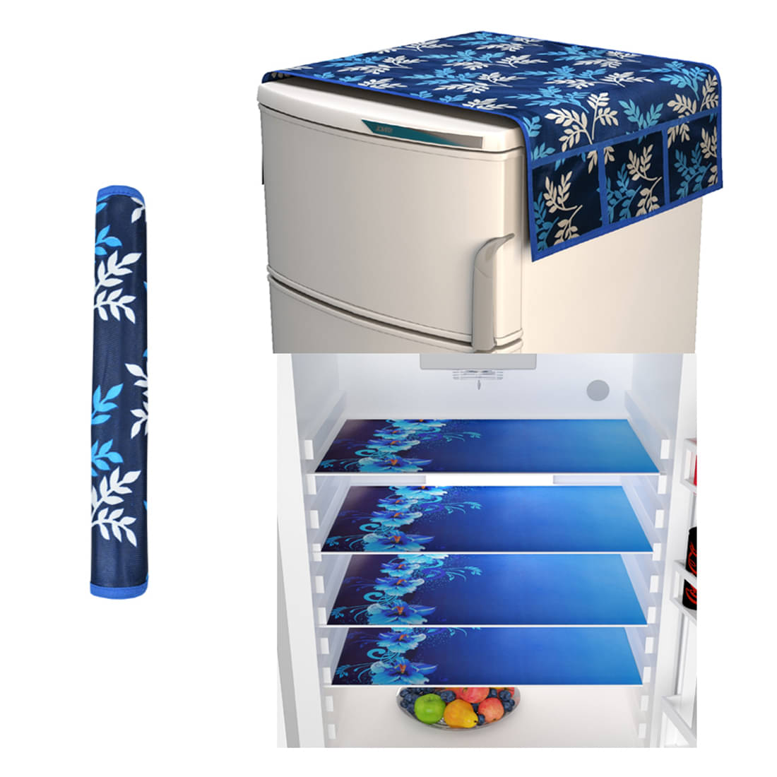 Fabolic Polyester Floral Fridge Mat & Cover ( 97 53 ) Pack of 6 - Blue Fabolic Polyester Floral Fridge Mat & Cover ( 97 53 ) Pack of 6 - Blue
