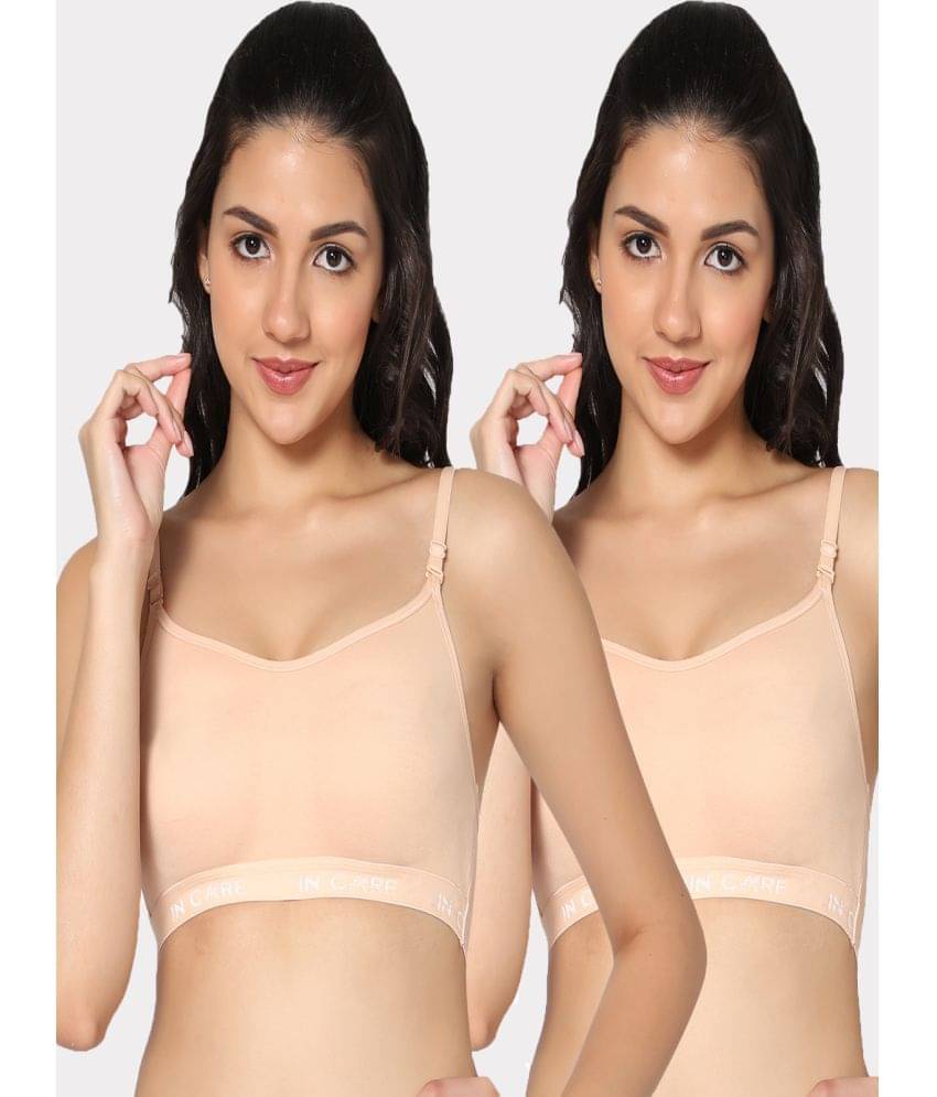 IN CARE LINGERIE Beige Cotton Blend Non Padded Women's T-Shirt Bra ( Pack of 2 )     			IN CARE LINGERIE Beige Cotton Blend Non Padded Women's T-Shirt Bra ( Pack of 2 )