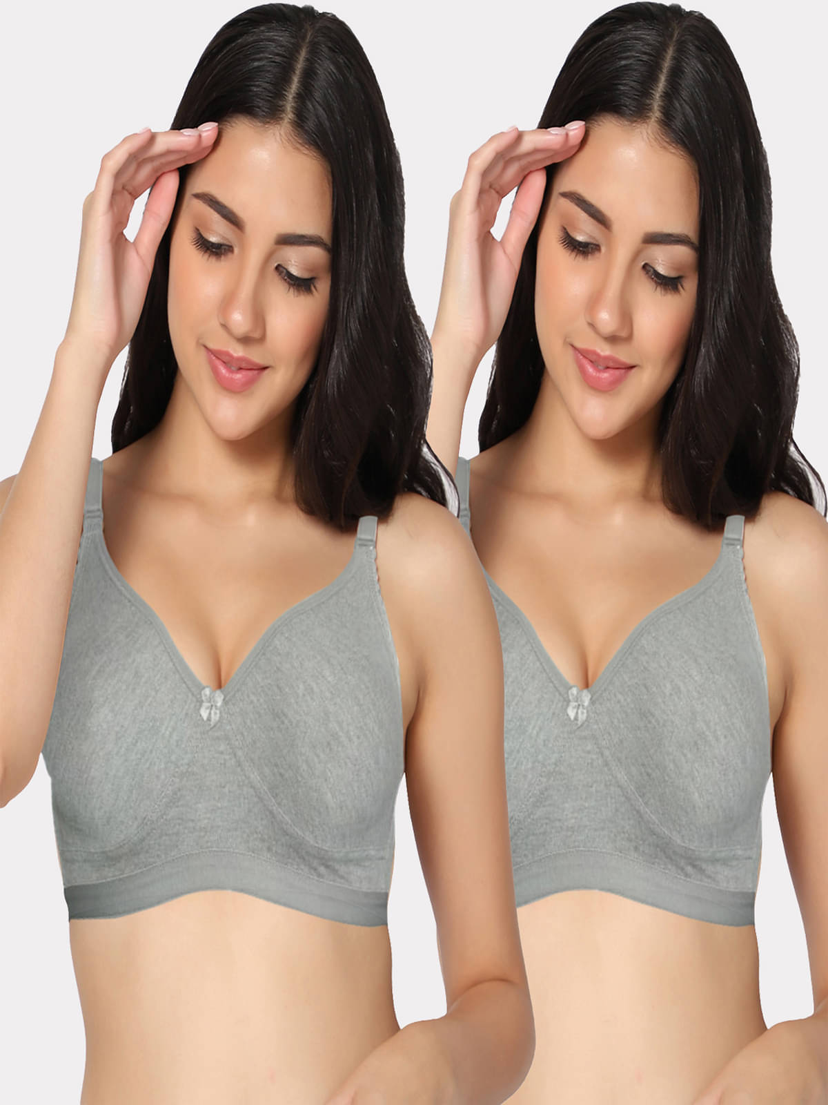     			IN CARE LINGERIE Grey Melange Cotton Blend Non Padded Women's Everyday Bra ( Pack of 2 )