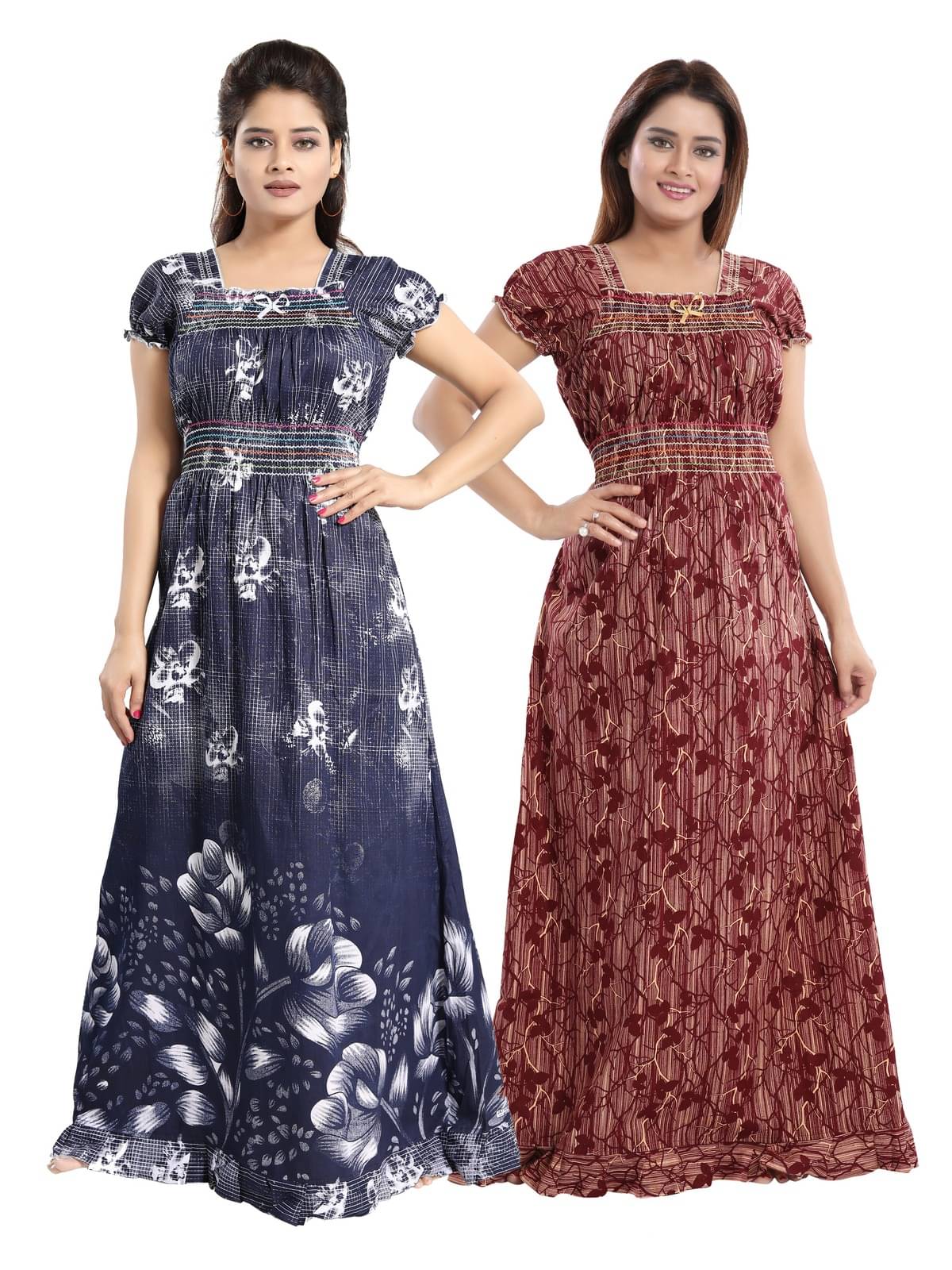 INNER BEATS Multicolor Cotton Blend Women's Nightwear Night Dress ( Pack of 2 ) INNER BEATS Multicolor Cotton Blend Women's Nightwear Night Dress ( Pack of 2 )