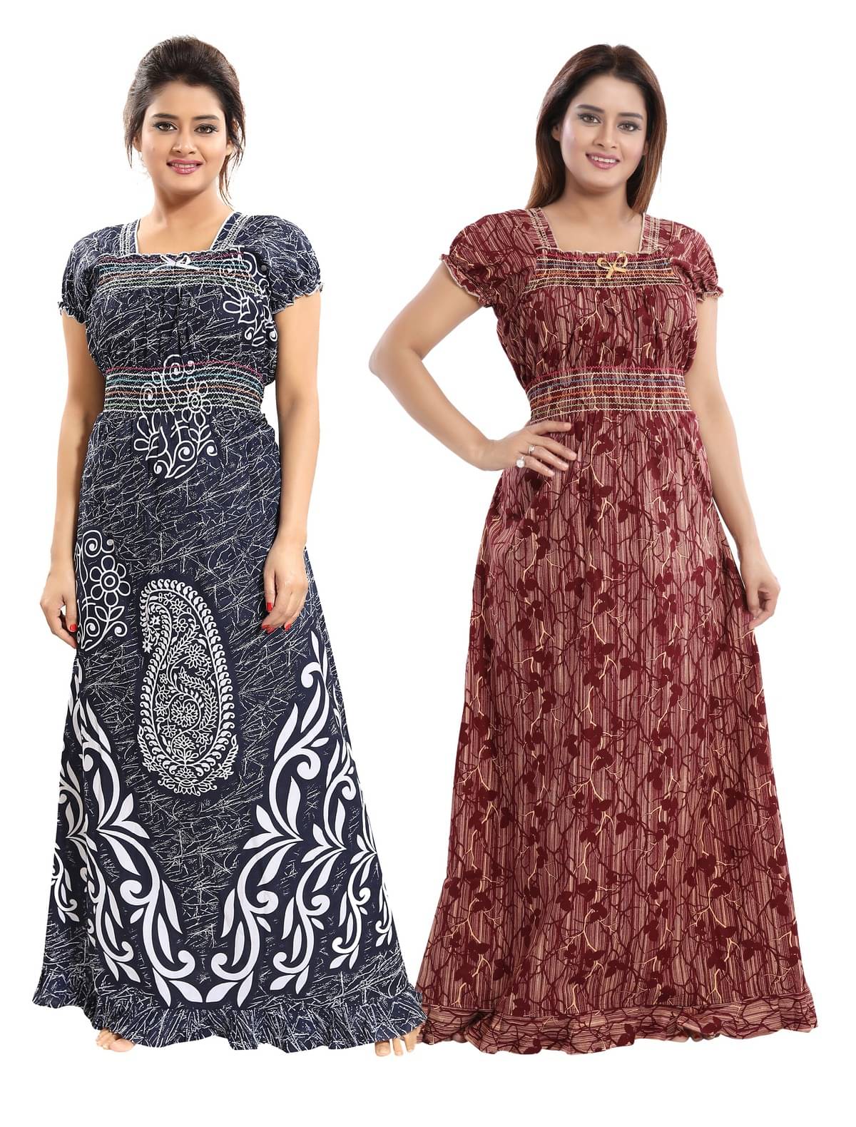 INNER BEATS Multicolor Cotton Blend Women's Nightwear Night Dress ( Pack of 2 ) INNER BEATS Multicolor Cotton Blend Women's Nightwear Night Dress ( Pack of 2 )
