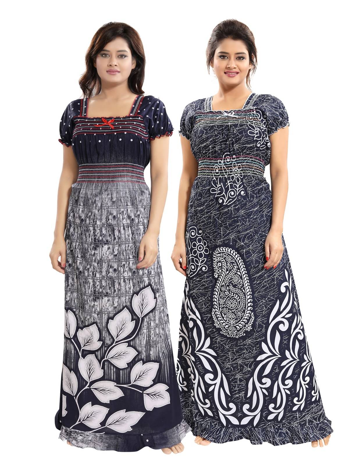     			INNER BEATS Multicolor Cotton Blend Women's Nightwear Night Dress ( Pack of 2 )