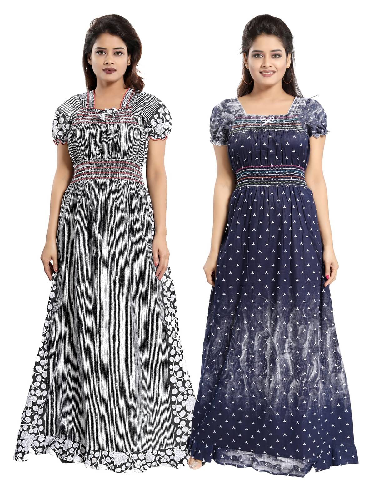 INNER BEATS Multicolor Cotton Blend Women's Nightwear Night Dress ( Pack of 2 ) INNER BEATS Multicolor Cotton Blend Women's Nightwear Night Dress ( Pack of 2 )