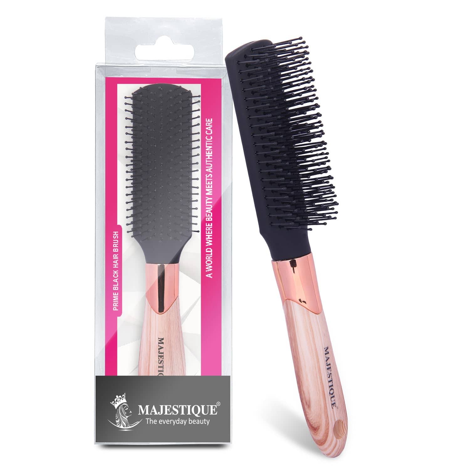 Majestique Prime Black Hair Brush 9 Row Flat Series Detangling Hair Brush for Men/Women - Pack of 1