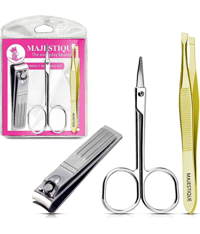 Majestique Compact Manicure Kit Grooming Tools Scissors Slanted Plucker Nail File - Multicolor
