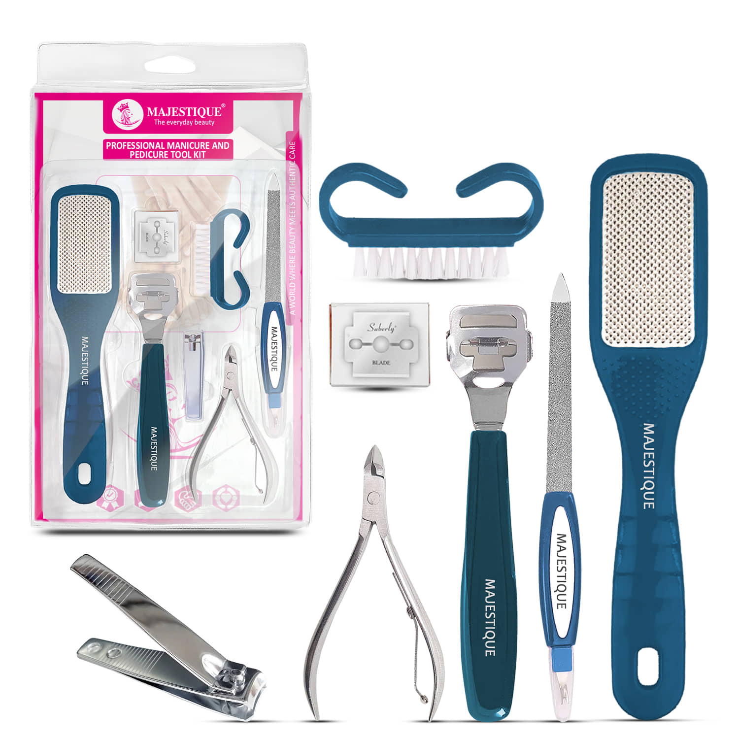 Majestique Professional Manicure and Pedicure Tools Kit 7-Piece Set for Beautiful Feet - Multicolor