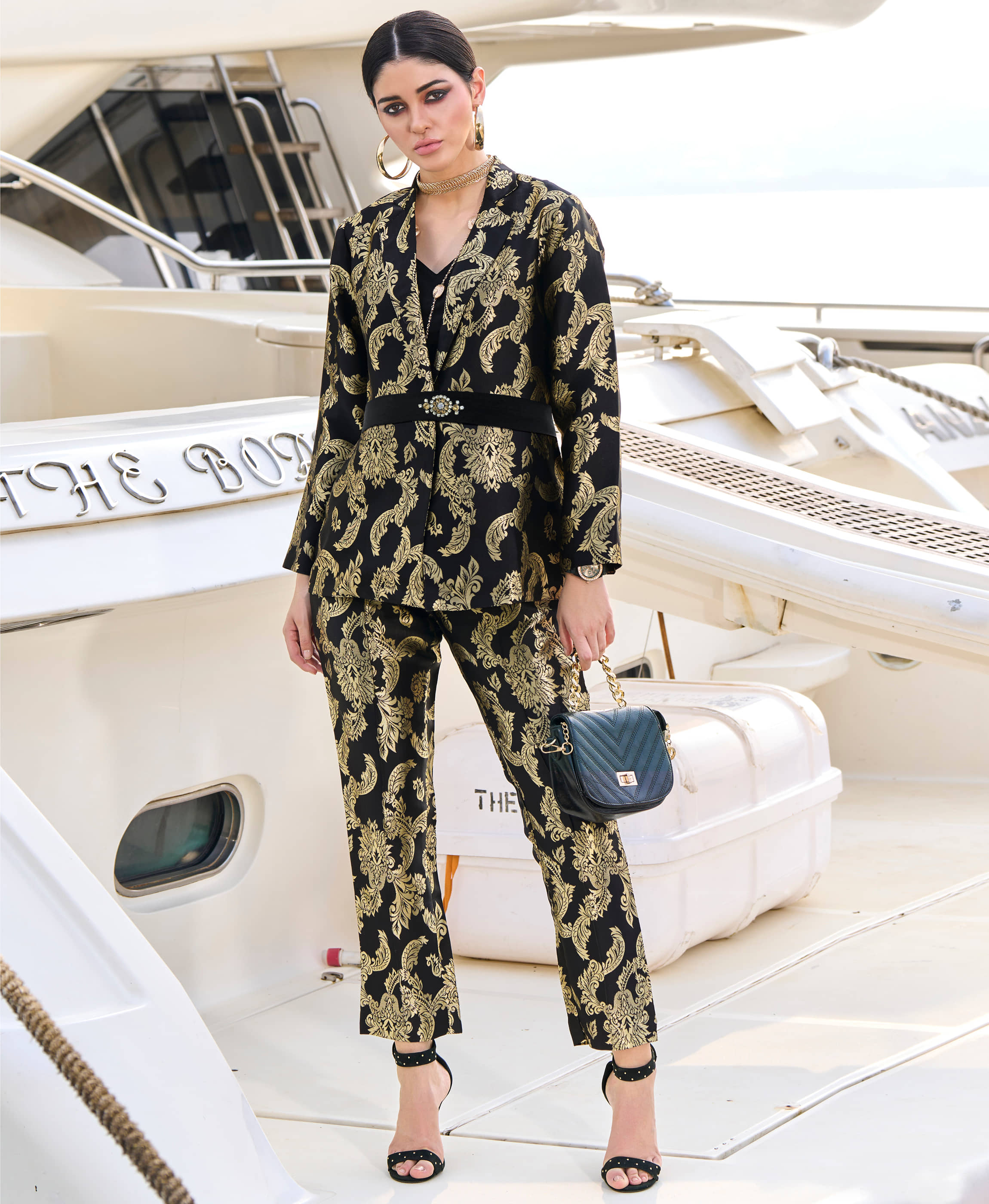 MOJILAA Women Printed Coat With Trousers Co-Ord Set ( Orange )