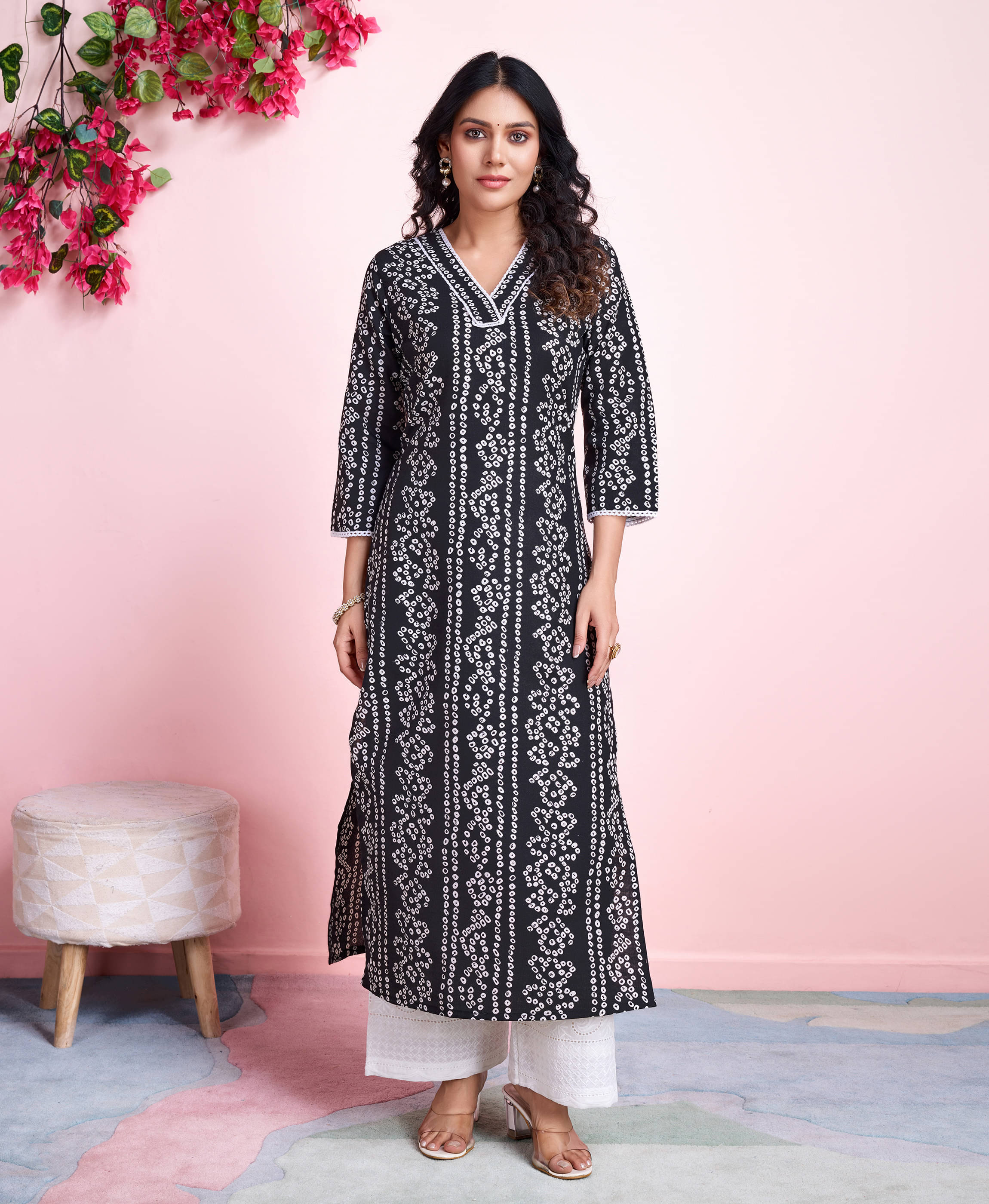     			MOJILAA Linen Printed Straight Women's Kurti - Black ( Pack of 1 )