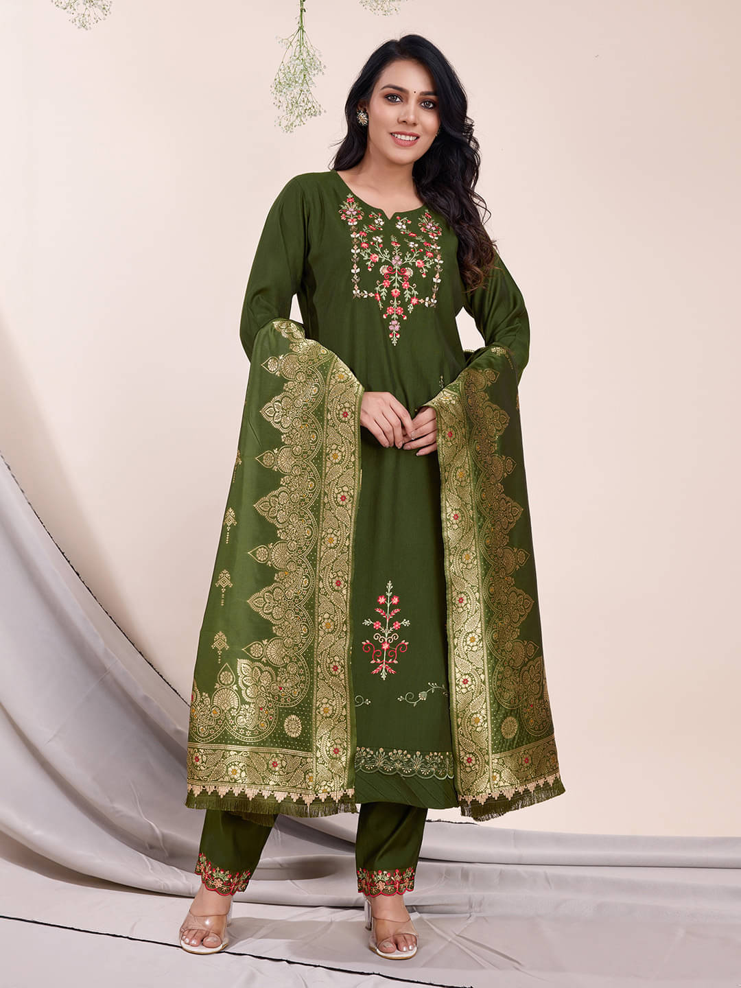 MOJILAA Viscose Embroidered Kurti With Pants Women's Stitched Salwar Suit - Green ( Pack of 1 ) MOJILAA Viscose Embroidered Kurti With Pants Women's Stitched Salwar Suit - Green ( Pack of 1 )