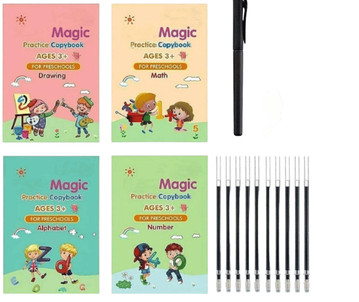 Magic Practice Copybook - (1 Pen + 1 Grip + 4 BOOKS + 10 REFILL) Number Tracing Book - Writing Book Magic Practice Copybook - (1 Pen + 1 Grip + 4 BOOKS + 10 REFILL) Number Tracing Book - Writing Book