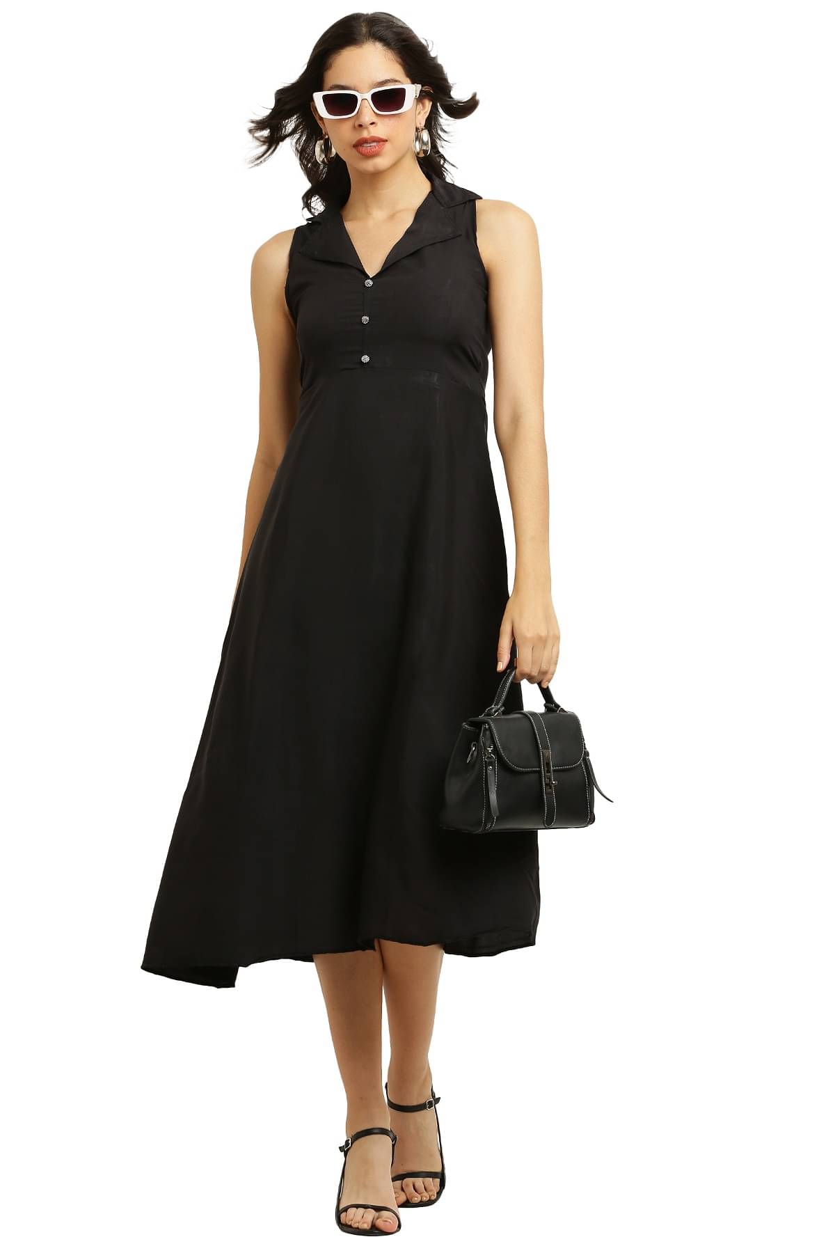     			READYON Women Crepe Solid Shirt Dress ( Black )