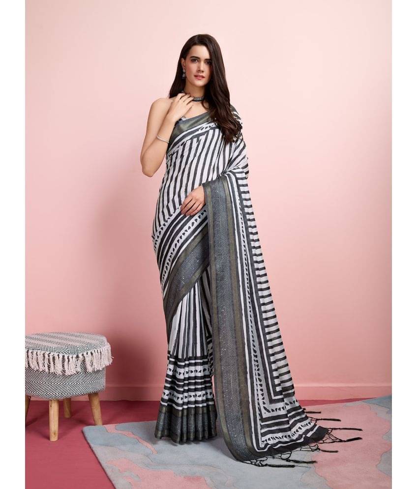     			Rekha Maniyar Silk Blend Striped Saree With Unstitched Blouse Piece ( Black )