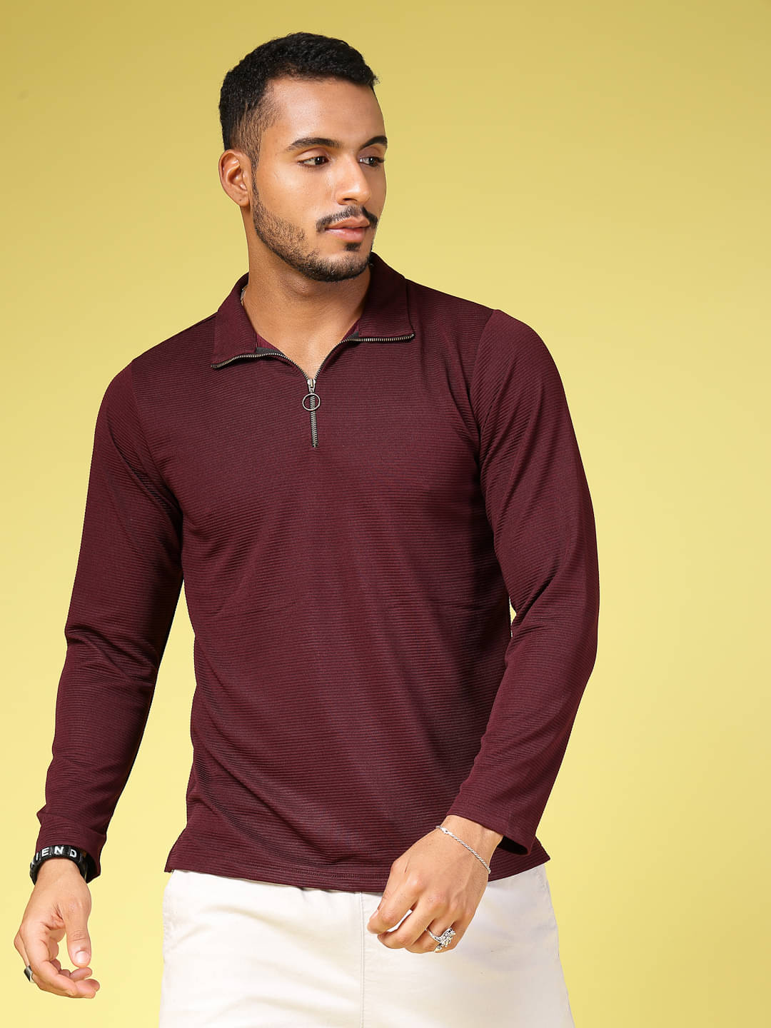 Rigo Pack of 1 Polyester Slim Fit Striped Full Sleeves Men's Polo T Shirt ( Wine ) Rigo Pack of 1 Polyester Slim Fit Striped Full Sleeves Men's Polo T Shirt ( Wine )