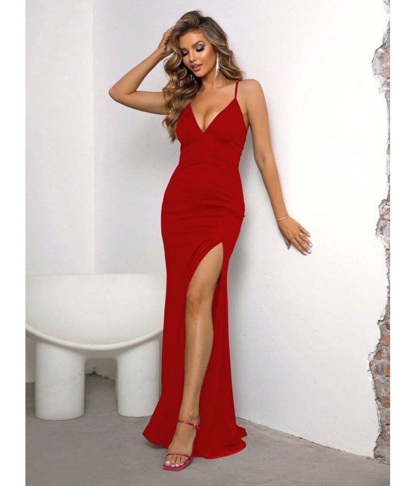 Traquila Women Spandex Solid Bodycon Dress ( Red ) Traquila Women Spandex Solid Bodycon Dress ( Red )