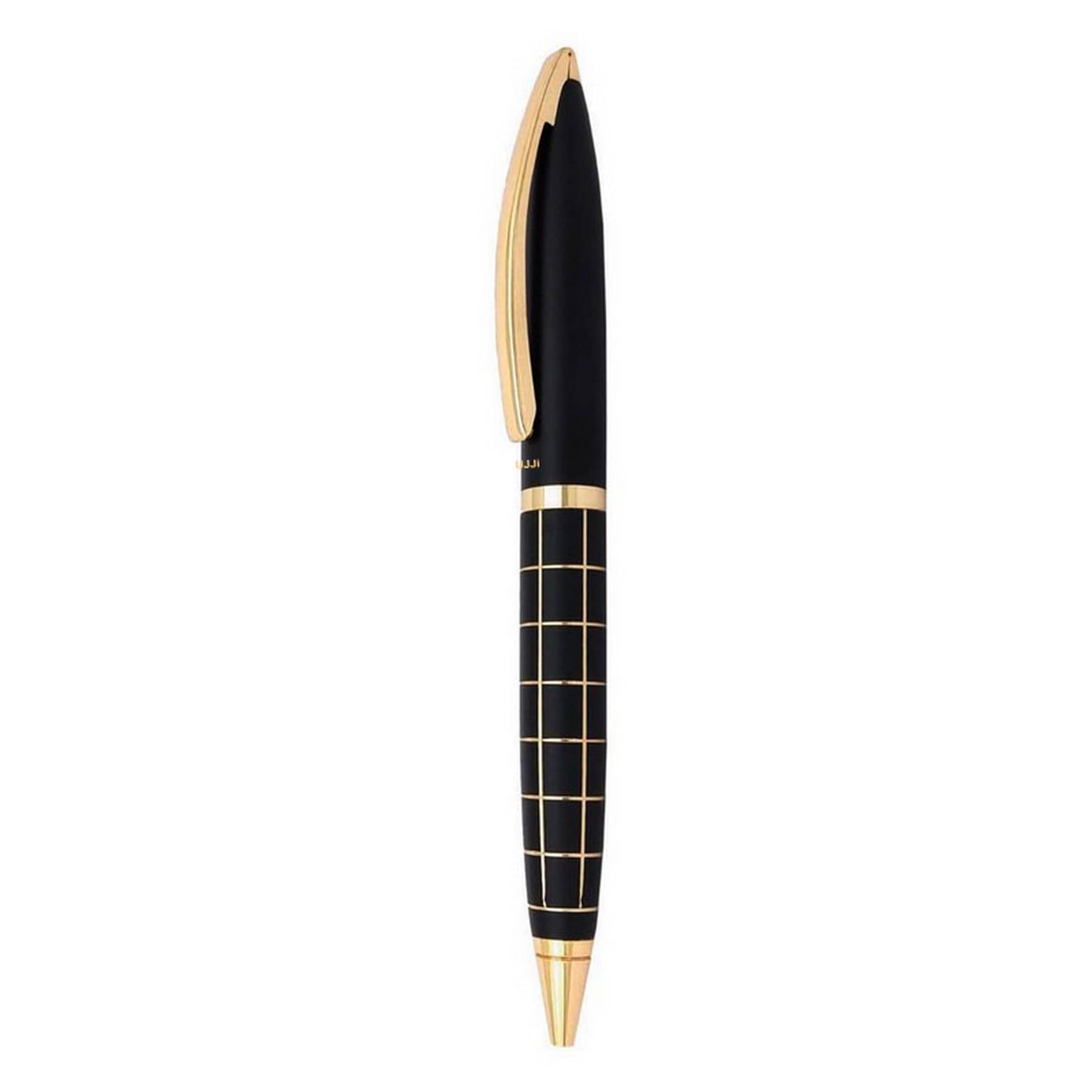 UJJi Matte Black Check Pattern Golden Clip Metal Ball Pen UJJi Matte Black Check Pattern Golden Clip Metal Ball Pen