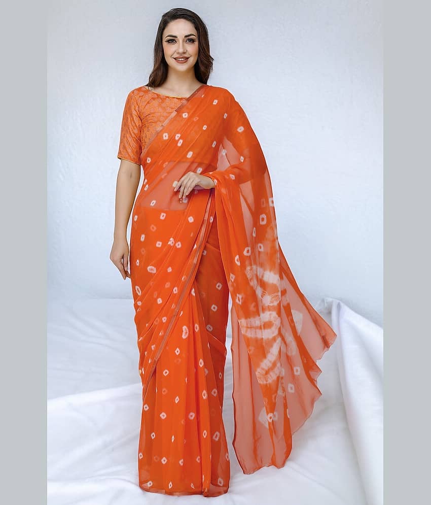 VIOUR Chiffon Dyed Saree With Unstitched Blouse Piece ( Blue ) - Sarees | Buy online on ZillyBuy