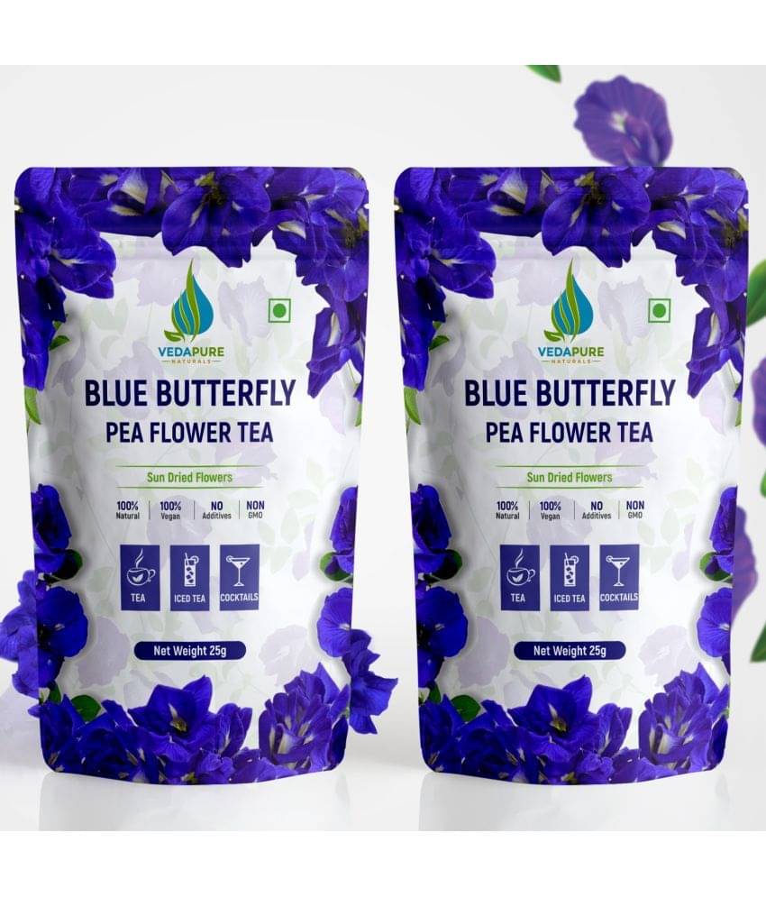 VedaPure Naturals Dried Butterfly Pea Flower Tea Loose Leaf 25 gm Pack of 2 VedaPure Naturals Dried Butterfly Pea Flower Tea Loose Leaf 25 gm Pack of 2