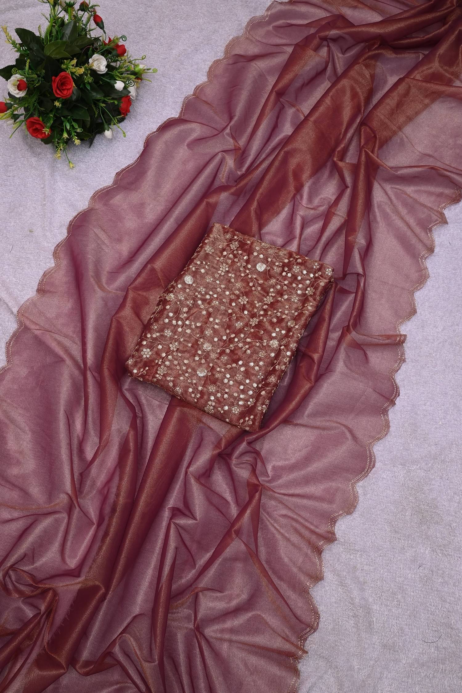     			A TO Z CART Organza Solid Saree With Unstitched Blouse Piece ( Maroon )