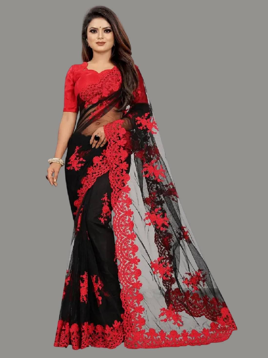 Aika Net Embroidered Saree With Unstitched Blouse Piece ( Multicolour ) Aika Net Embroidered Saree With Unstitched Blouse Piece ( Multicolour )