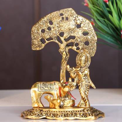 Art n Hub Metal Krishna with Cow Standing Under Tree Plying Flute Decorative Showpiece/God Idol (Pack of 1) Art n Hub Metal Krishna with Cow Standing Under Tree Plying Flute Decorative Showpiece/God Idol (Pack of 1)