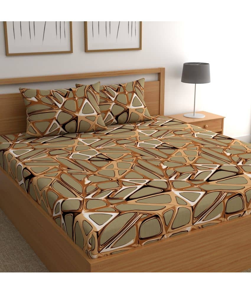CG HOMES Microfiber Abstract 1 Double Bedsheet with 2 Pillow Covers - Brown