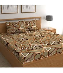 CG HOMES Microfiber Abstract 1 Double Bedsheet with 2 Pillow Covers - Brown