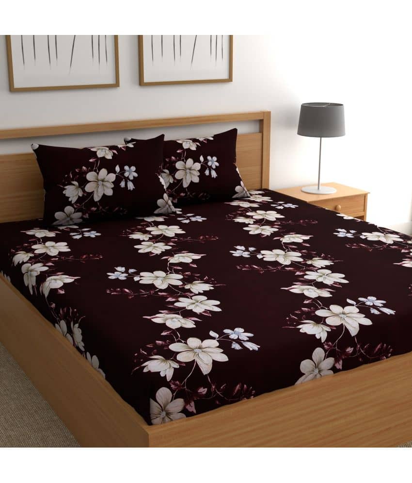 CG HOMES Microfiber Floral 1 Double Bedsheet with 2 Pillow Covers - Maroon