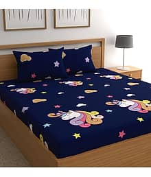 CG HOMES Microfiber Graphic 1 Double Bedsheet with 2 Pillow Covers - Blue