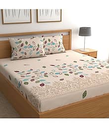CG HOMES Microfiber Nature 1 Double Bedsheet with 2 Pillow Covers - Beige