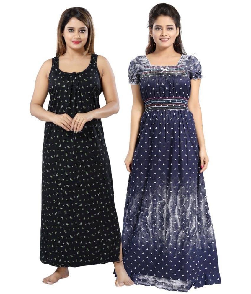 Cinco Multicolor Cotton Blend Women's Nightwear Night Dress ( Pack of 2 ) Cinco Multicolor Cotton Blend Women's Nightwear Night Dress ( Pack of 2 )