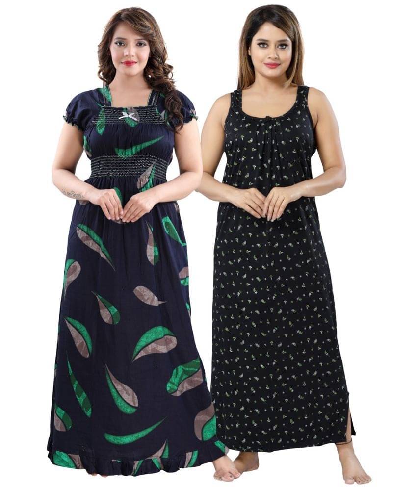 Cinco Multicolor Cotton Blend Women's Nightwear Night Dress ( Pack of 2 ) Cinco Multicolor Cotton Blend Women's Nightwear Night Dress ( Pack of 2 )