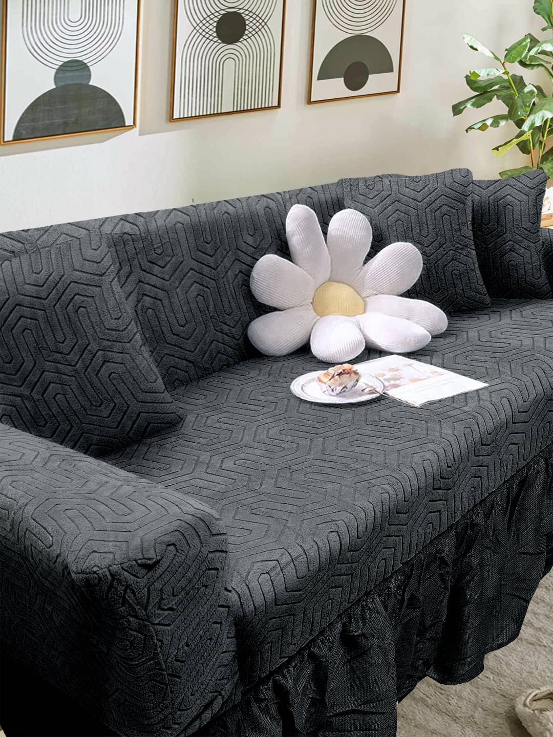 Cortina 3 Seater Polyester Sofa Cover ( Pack of 1 )