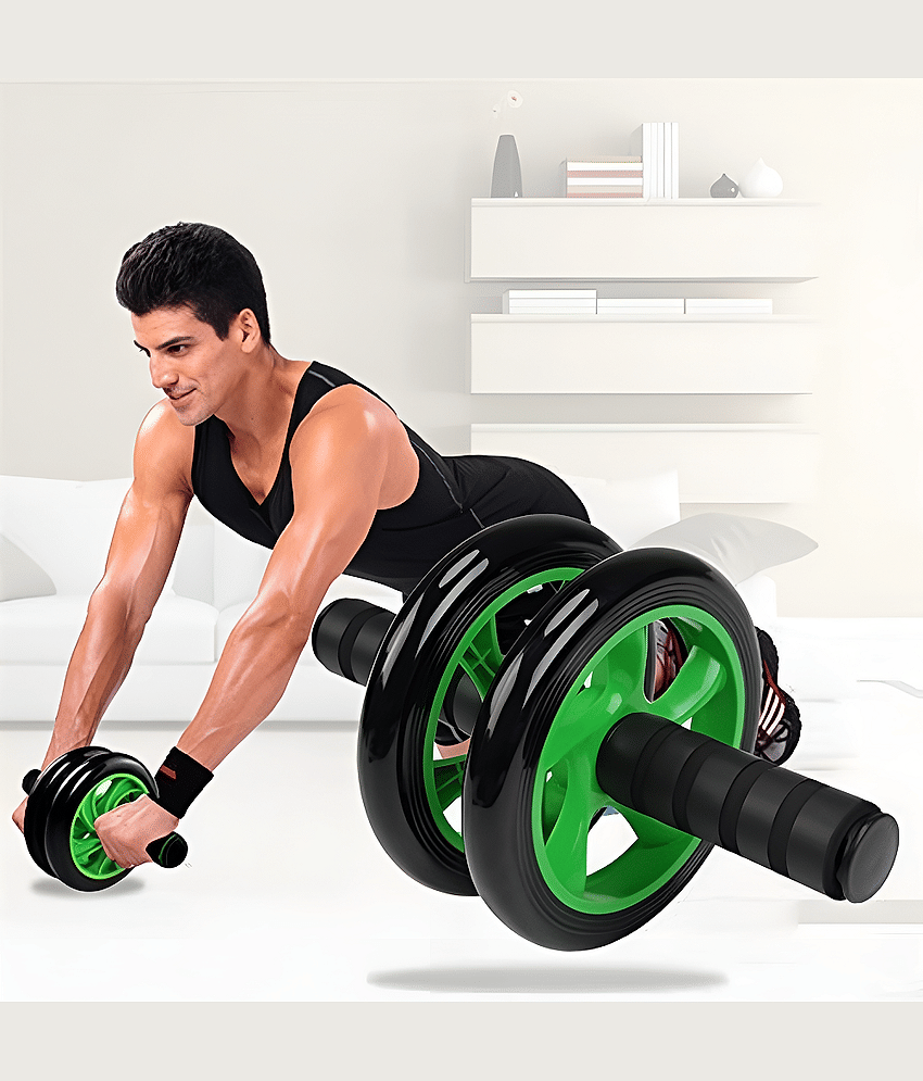 Double Wheel Ab Wheel Roller Exercise Equipment for Men and Women Workout Home Gym Exercise (Pack of 1) Green - Sports and Fitness Equipment | Buy online on ZillyBuy