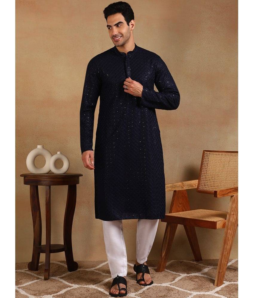 Ethnic Bay Navy Blue Viscose Men's Regular Kurta ( Pack of 1 )     			Ethnic Bay Navy Blue Viscose Men's Regular Kurta ( Pack of 1 )