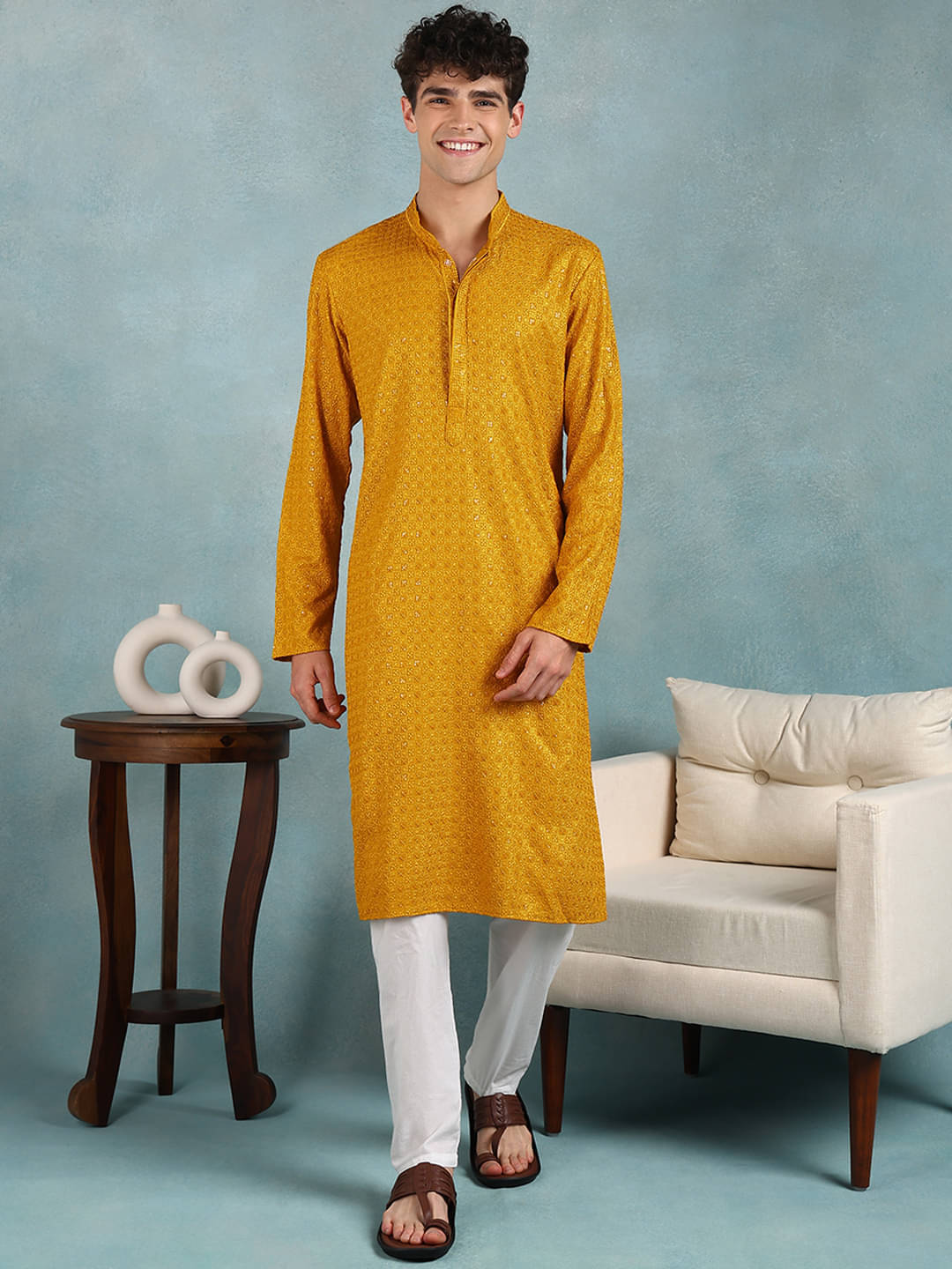     			Ethnic Bay Yellow Viscose Men's Regular Kurta ( Pack of 1 )