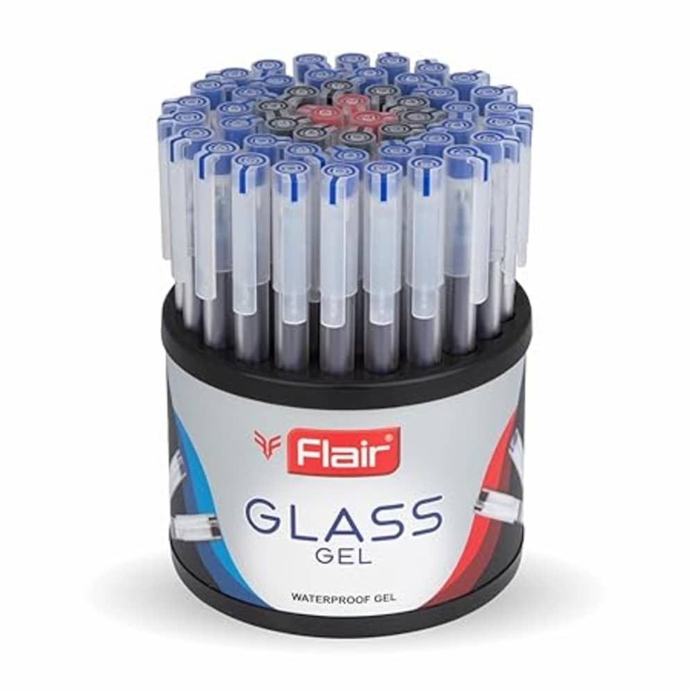 Flair Glass Gel Pen Tip Size 0.6 Mm Blue, Black & Red Ink 50 Pcs Tumbler Set