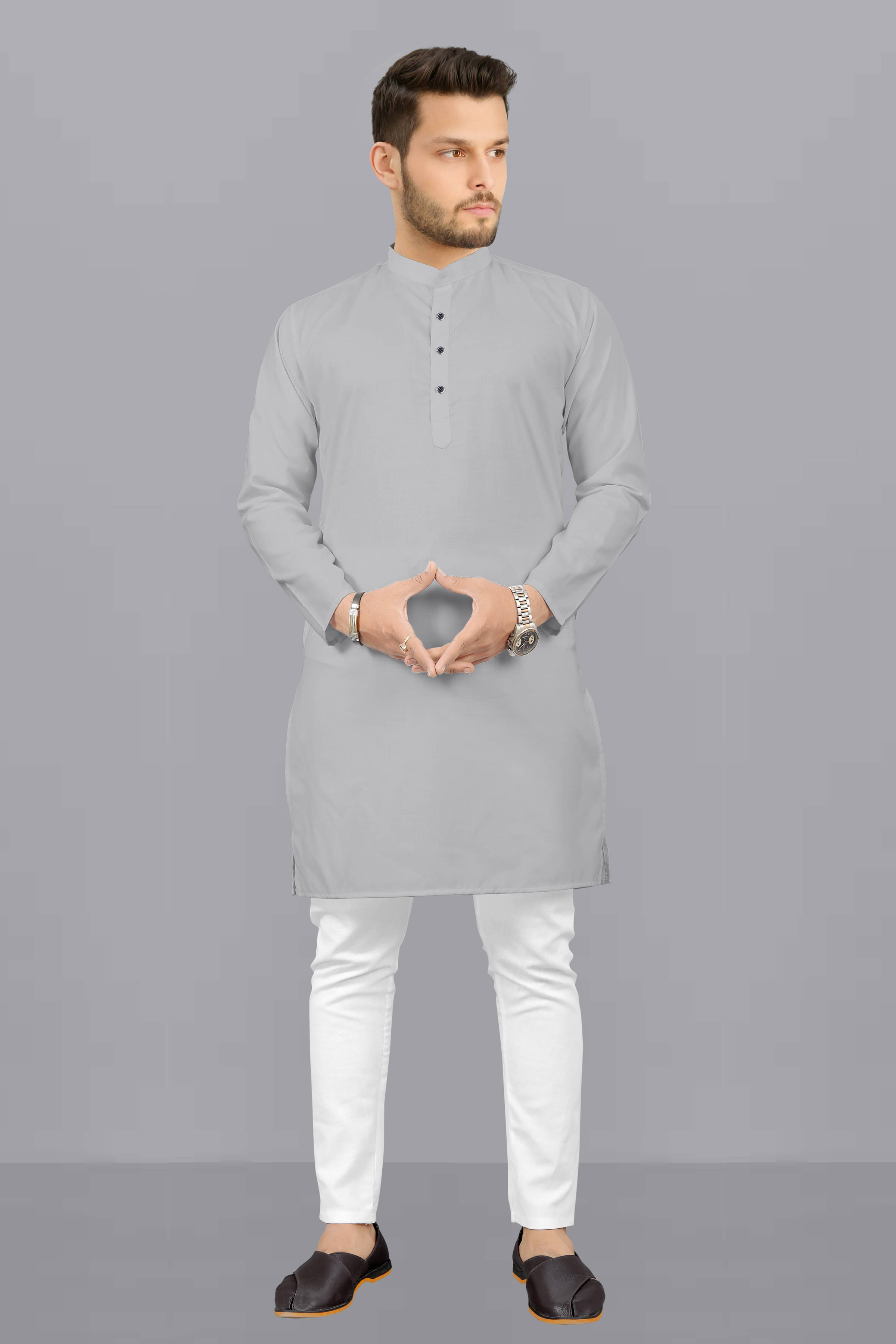     			Fashionfricks Dark Grey Cotton Blend Regular Fit Men's Kurta Pyjama Set ( Pack of 1 )