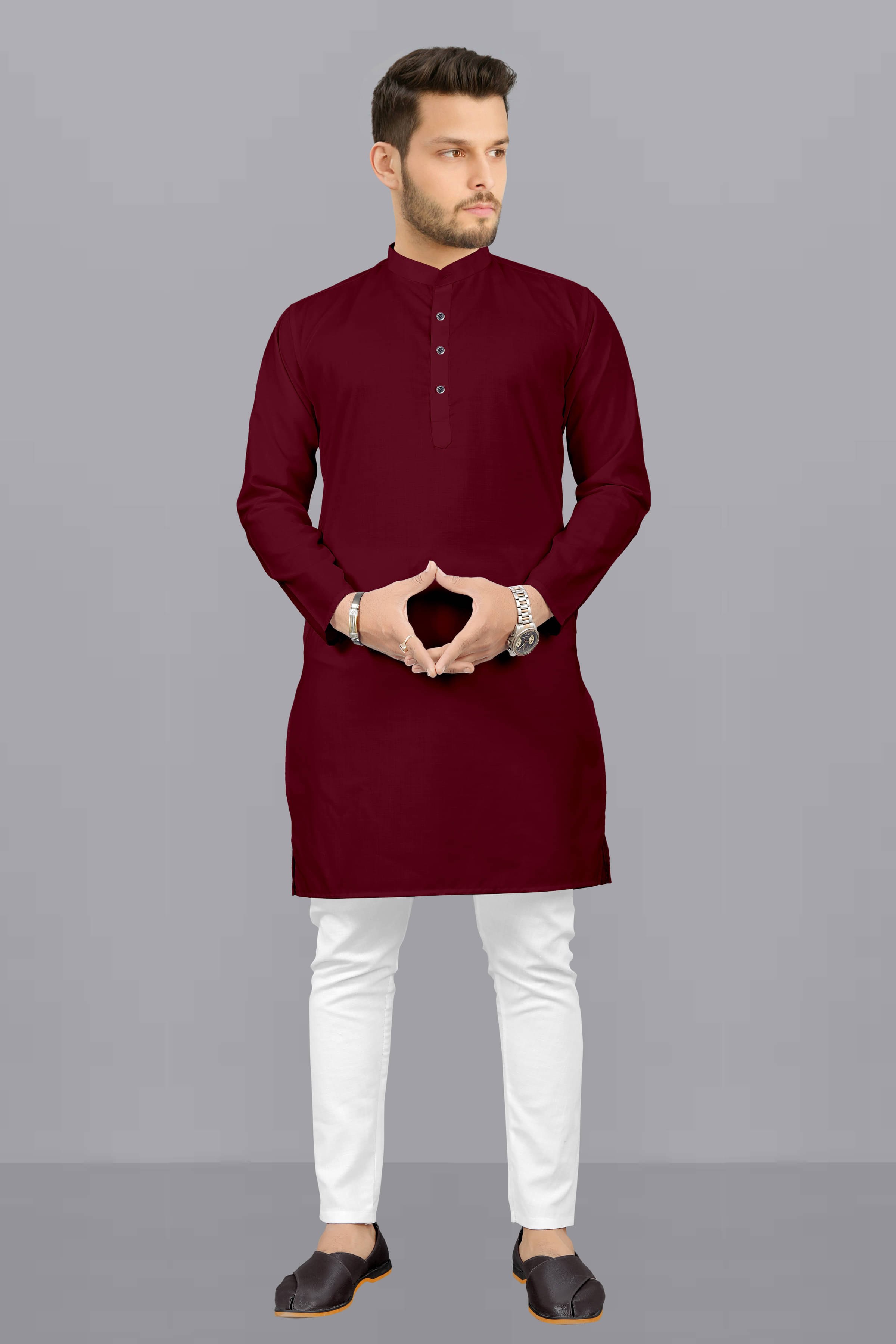 Fashionfricks Maroon Cotton Blend Regular Fit Men's Kurta Pyjama Set ( Pack of 1 ) Fashionfricks Maroon Cotton Blend Regular Fit Men's Kurta Pyjama Set ( Pack of 1 )