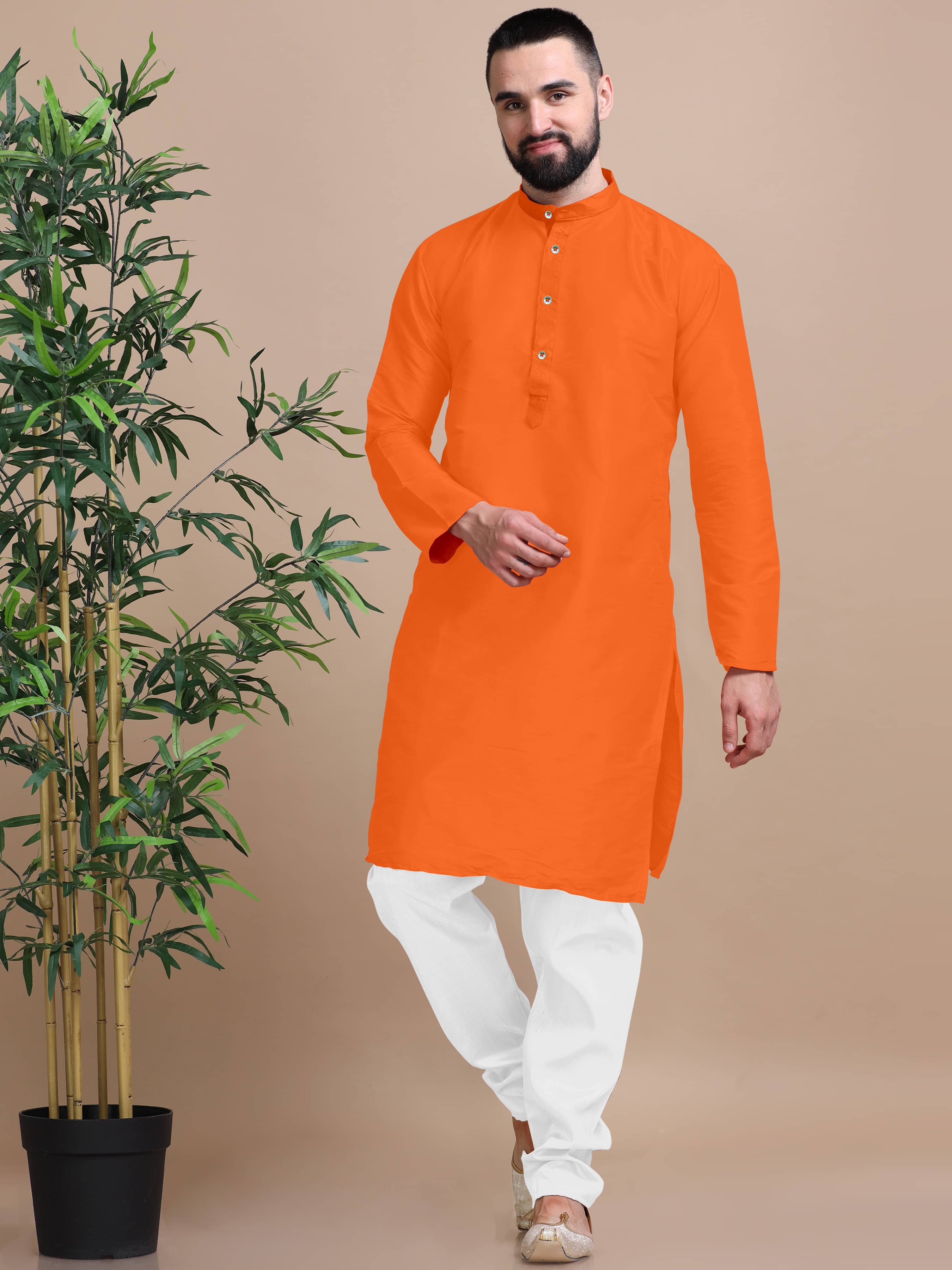 Fashionfricks Orange Cotton Blend Men's Regular Kurta ( Pack of 1 ) Fashionfricks Orange Cotton Blend Men's Regular Kurta ( Pack of 1 )