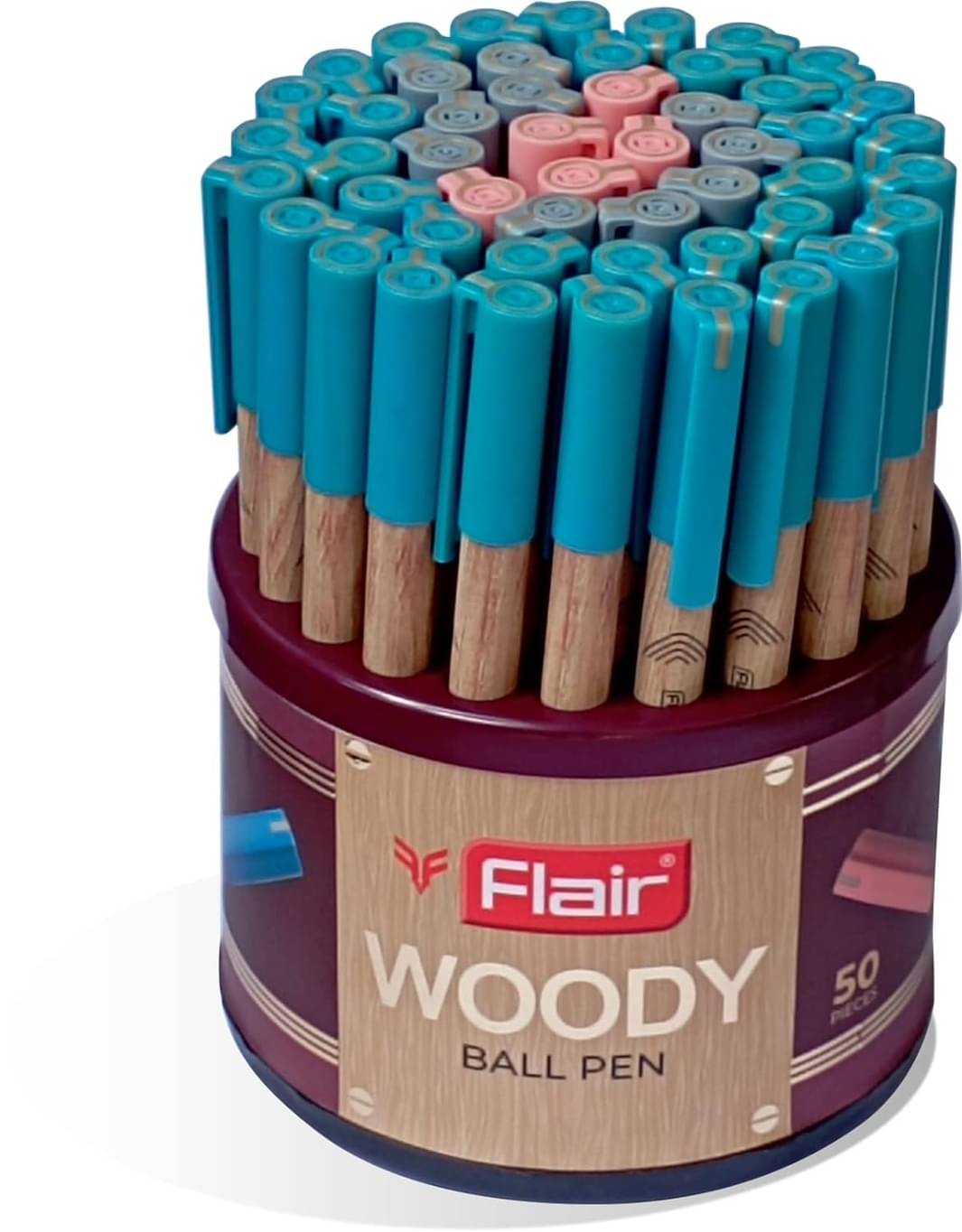     			Flair Woody 0.7Mm Ball Pen Stand Blue, Black & Red Ink, Set Of 50 Pens