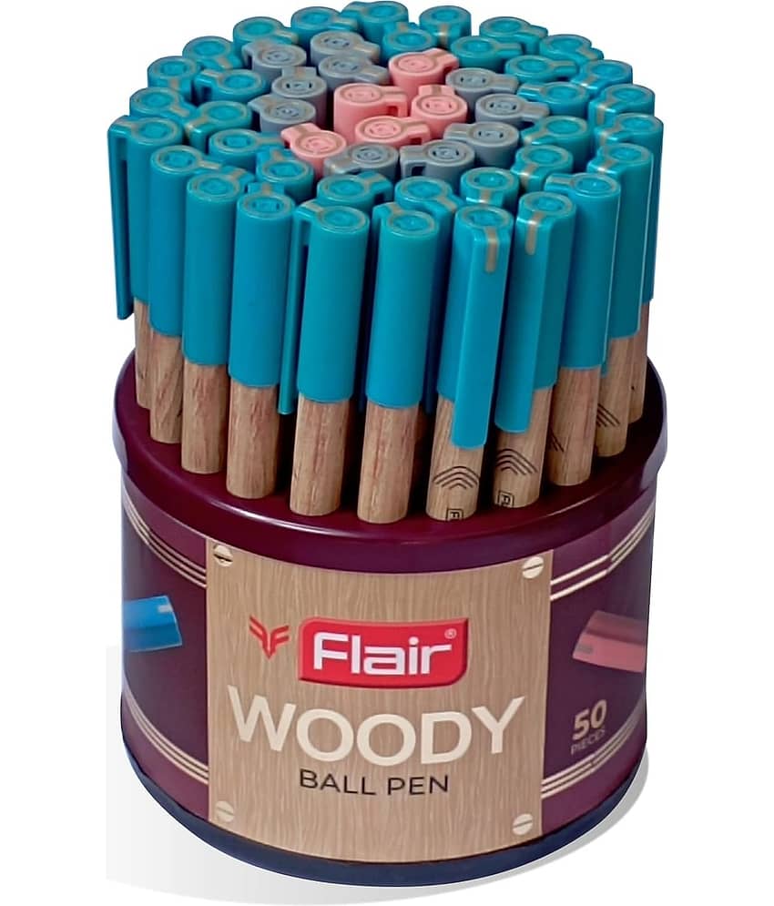 Flair Woody 0.7Mm Ball Pen Stand Blue, Black & Red Ink, Set Of 50 Pens - Stationery | Buy online on ZillyBuy