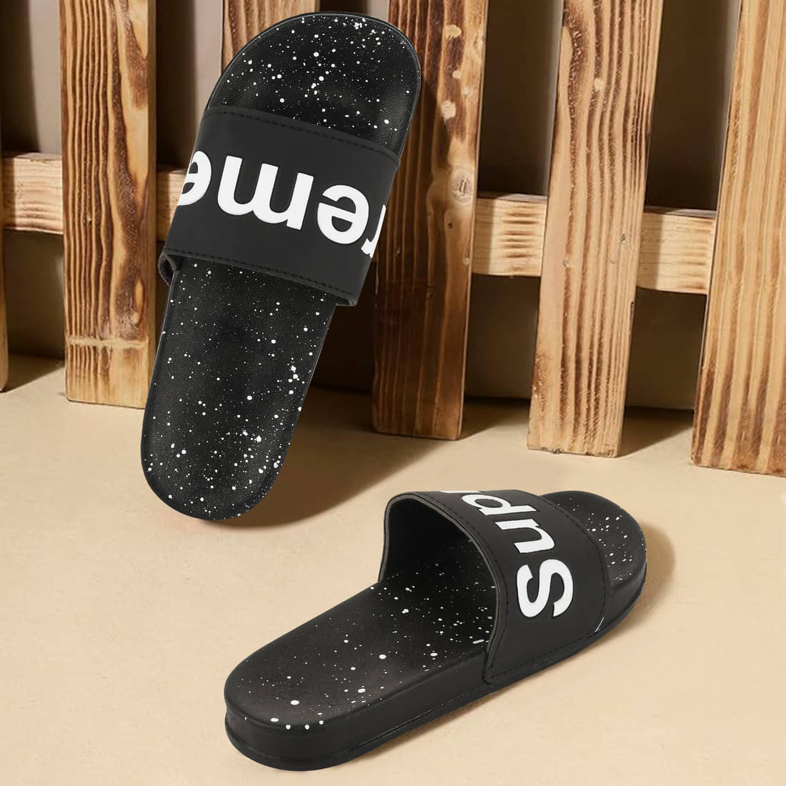     			Gokik Black Men's Slide Flip Flop