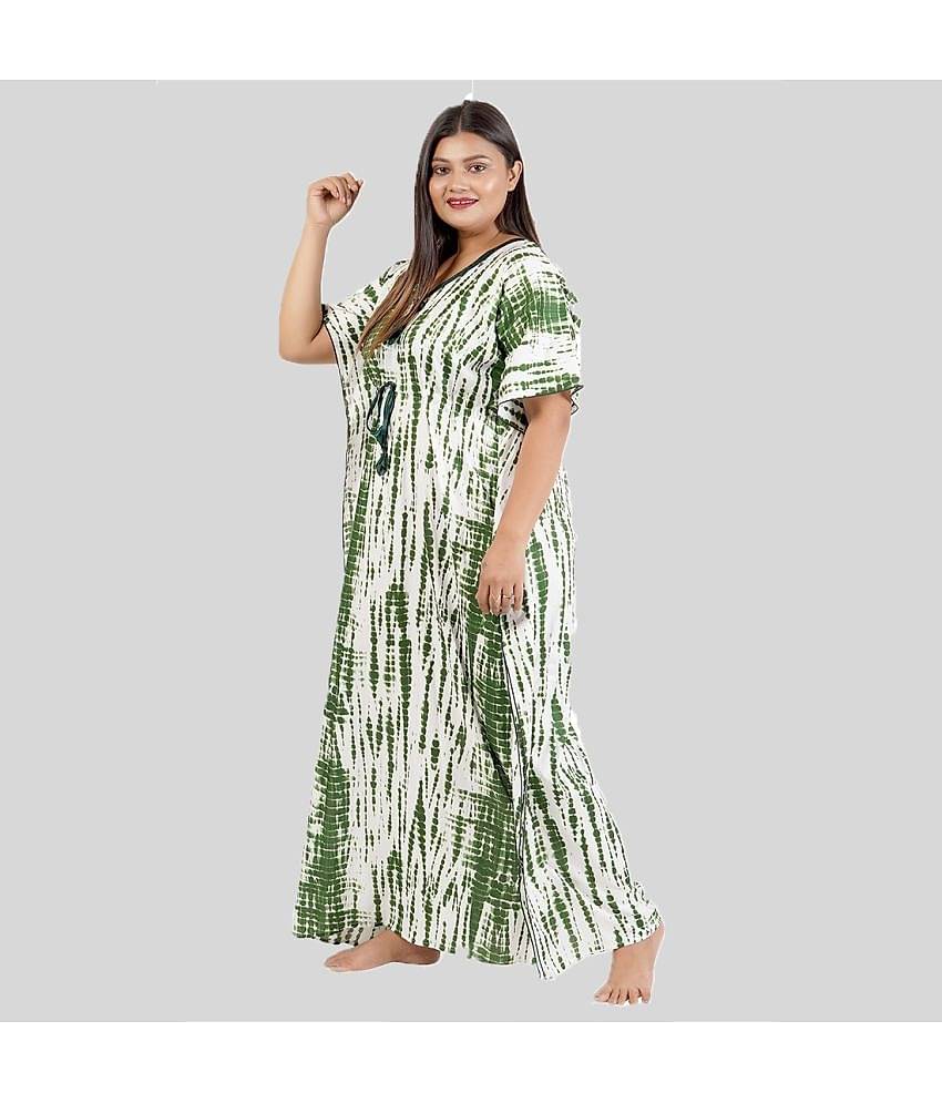 Gutthi Green Satin Women's Nightwear Kaftan Night Dress ( Pack of 1 )